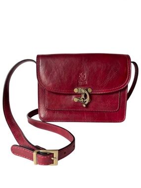 Vera Pelle Red Leather Messenger Crossbody.